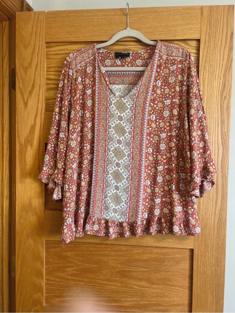 Cynthia Rowley Rust Floral Boho V-Neck Tunic